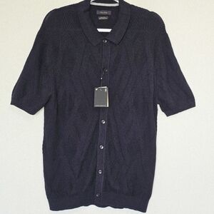 Porter & Ash Cable Knit Polo Sweater Cardigan L Black NWT